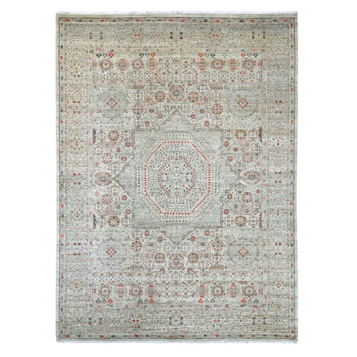 Stone Gray, Hand Knotted, 14th Century Mamluk Dynasty Pattern with Star Medallion Design, High Mountain Wool, Vegetable Dyes, Oriental 