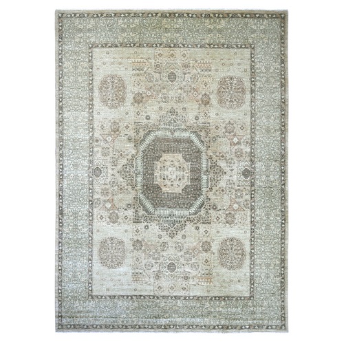 Light Green, Hand Knotted, 14th Century Mamluk Dynasty Pattern with Star Medallion Design, High Mountain Wool, Vegetable Dyes, Oriental 
