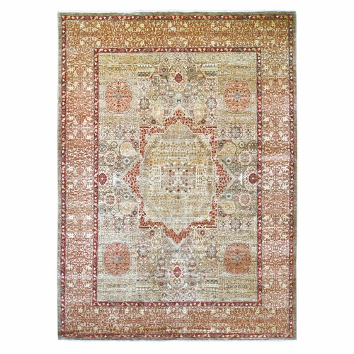 Almond Brown, Hand Knotted, 14th Century Mamluk Dynasty Pattern with Star Medallion Design, High Mountain Wool, Vegetable Dyes, Oriental 