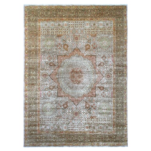 Light Gray, Hand Knotted, 14th Century Mamluk Dynasty Pattern with Star Medallion Design, High Mountain Wool, Vegetable Dyes, Oriental 