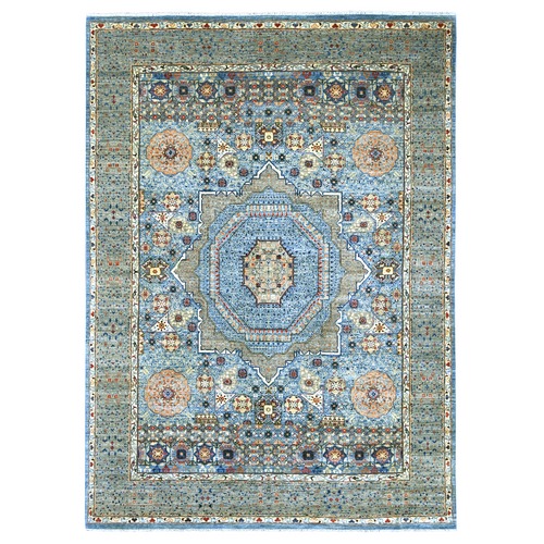 Carolina Blue, 14th Century Mamluk Dynasty Pattern with Star Medallion Design, Hand Knotted, High Mountain Wool, Vegetable Dyes, Oriental 