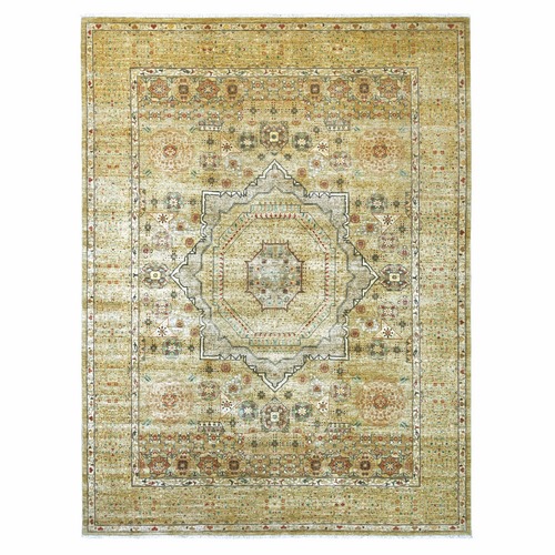 Savannah Green, Hand Knotted, 14th Century Mamluk Dynasty Pattern with Star Medallion Design, High Mountain Wool, Vegetable Dyes, Oriental 