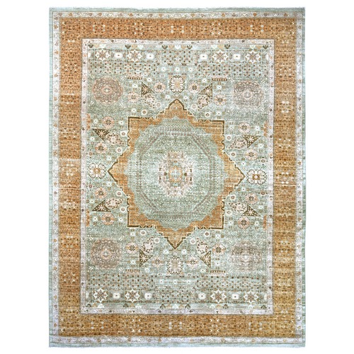 Pistachio Green, 14th Century Mamluk Dynasty Pattern with Star Medallion Design, Hand Knotted, High Mountain Wool, Vegetable Dyes, XL, Oversized, Oriental 