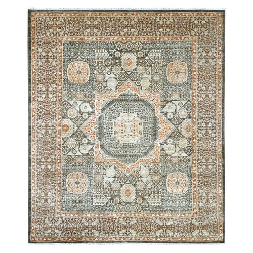 Mocha Brown, Hand Knotted, 14th Century Mamluk Dynasty Pattern with Star Medallion Design, High Mountain Wool, Vegetable Dyes, Oriental 