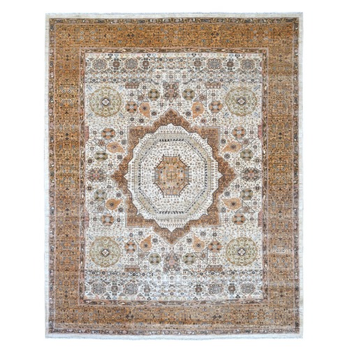 Pearl White, 14th Century Mamluk Dynasty Pattern with Star Medallion Design, Hand Knotted, High Mountain Wool, Vegetable Dyes, Oriental 