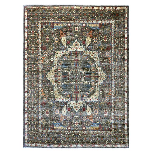 Ash Gray, 14th Century Mamluk Dynasty Pattern with Star Medallion Design, Hand Knotted, High Mountain Wool, Vegetable Dyes, Oriental 
