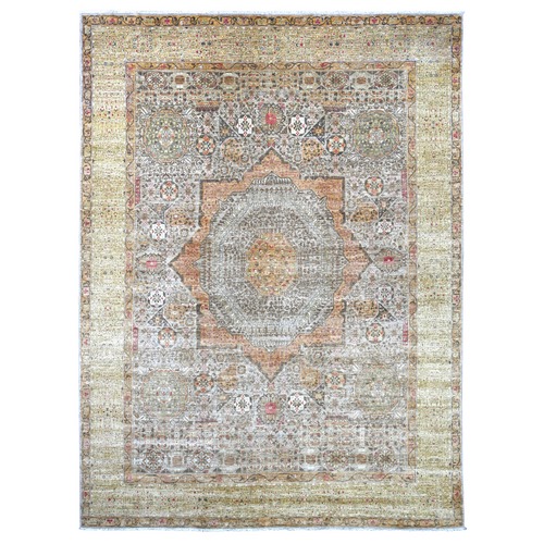 Stone Gray, Hand Knotted, 14th Century Mamluk Dynasty Pattern with Star Medallion Design, High Mountain Wool, Vegetable Dyes, Oriental 