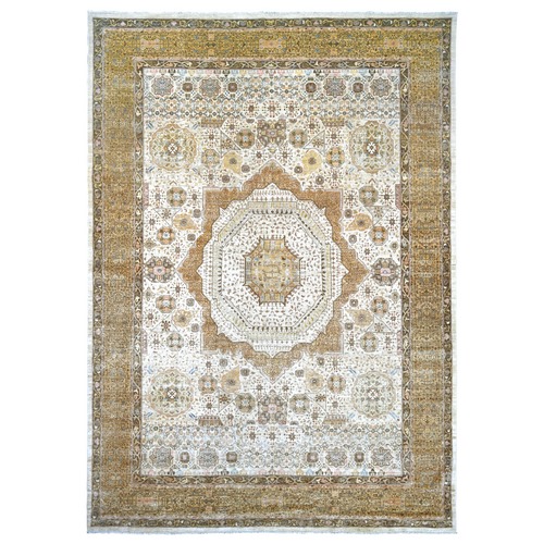 Pearl White, 14th Century Mamluk Dynasty Pattern with Star Medallion Design, Hand Knotted, High Mountain Wool, Vegetable Dyes, Oriental 