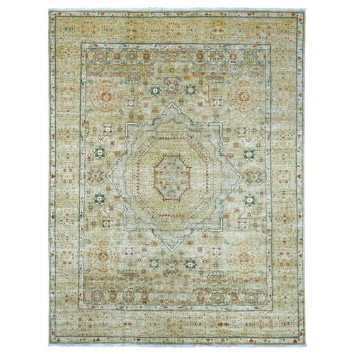Olive Green, Hand Knotted, 14th Century Mamluk Dynasty Pattern with Star Medallion Design, High Mountain Wool, Vegetable Dyes, Oriental 