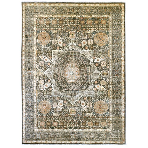 Dim Gray, 14th Century Mamluk Dynasty Pattern with Star Medallion Design, Hand Knotted, High Mountain Wool, Vegetable Dyes, Oriental 