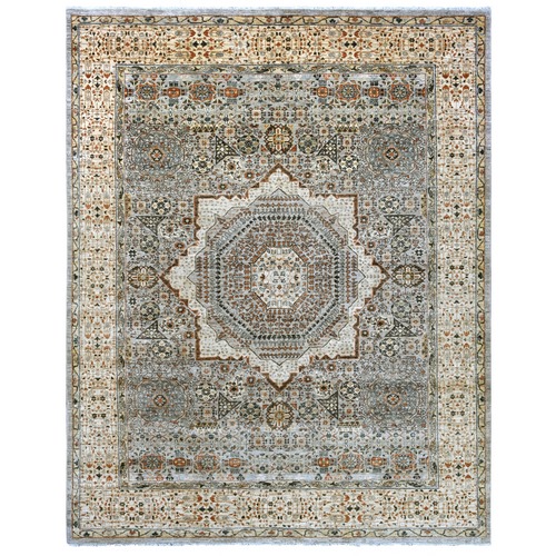 Light Gray, 14th Century Mamluk Dynasty Pattern with Star Medallion Design, High Mountain Wool, Hand Knotted, Vegetable Dyes, Oriental 