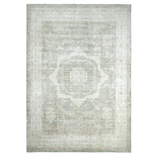Light Green, 14th Century Mamluk Dynasty Pattern with Star Medallion Design, Hand Knotted, High Mountain Wool, Vegetable Dyes, Oriental 