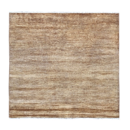 Cedar Brown, Plain Solid Pattern, Hand Knotted, Hand Spun Ghazni Wool, Lush and Plush, Square, Oriental 