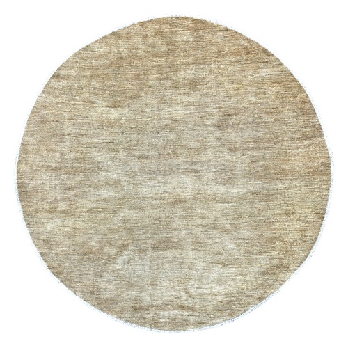 Coffee Brown, Plain Solid Pattern, Hand Knotted, Hand Spun Ghazni Wool, Lush and Plush, Round, Oriental 