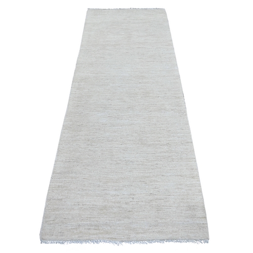 Daisy White, Plain Solid Pattern, Hand Knotted, Hand Spun Ghazni Wool, Lush and Plush, Runner, Oriental 