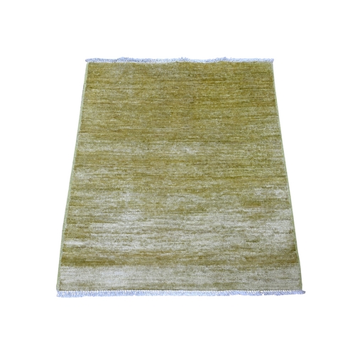 Lime Green, Plain Solid Pattern, Hand Knotted, Hand Spun Ghazni Wool, Lush and Plush, Mat, Sample, Square, Oriental 