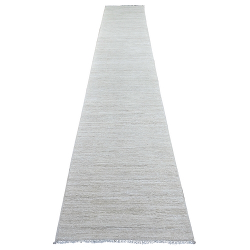 Daisy White, Plain Solid Pattern, Hand Knotted, Hand Spun Ghazni Wool, Lush and Plush, XL Runner, Oriental 