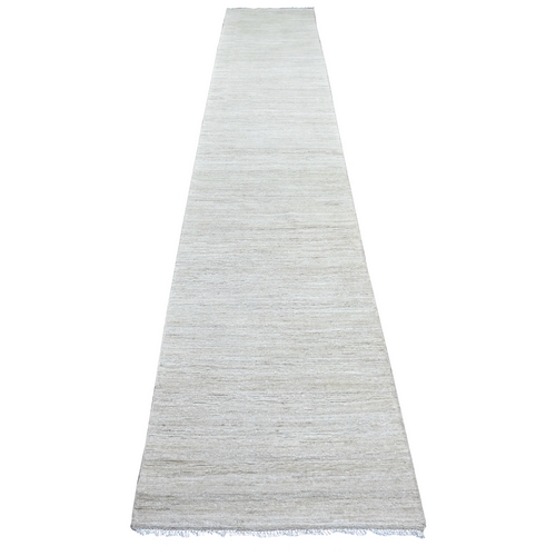 Alabaster White, Plain Solid Pattern, Hand Knotted, Hand Spun Ghazni Wool, Lush and Plush, Runner, Oriental 