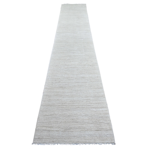 Daisy White, Plain Solid Pattern, Hand Knotted, Hand Spun Ghazni Wool, Lush and Plush, Runner, Oriental 