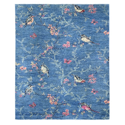 Imperial Blue, Sparrows on the Tree, Peshawar, High Mountain Wool, Soft to the Touch, Finely Hand Knotted, Oriental 