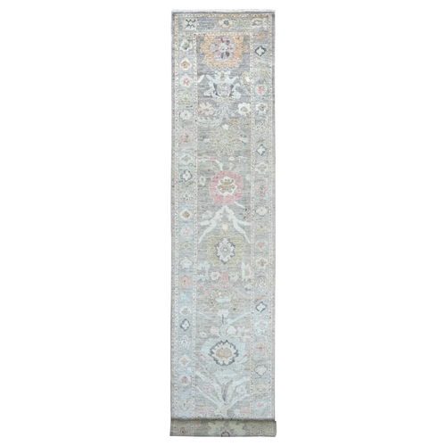 Faded Brown, Hand Knotted, Afghan Angora Oushak with Large Leaf Design, 100% Wool, Vegetable Dyes, XL Runner, Oriental 