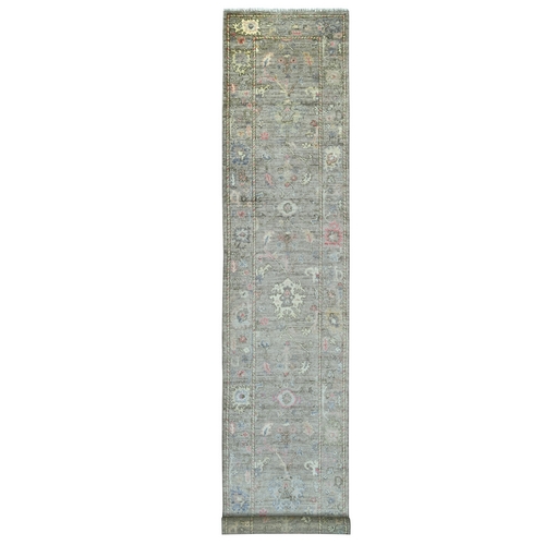 Faded Brown, Afghan Angora Oushak with All Over Leaf Design, Hand Knotted, 100% Wool, Vegetable Dyes, XL Runner, Oriental 