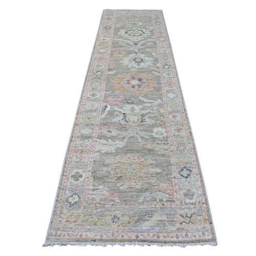 Faded Brown, Afghan Angora Oushak with Large Leaf Design, Hand Knotted, 100% Wool, Natural Dyes, Runner, Oriental 