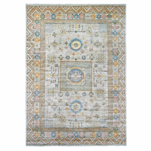 Bone White, Peshawar with Khotan Design, Natural Dyes, Hand Knotted, Pure Wool, Oriental 