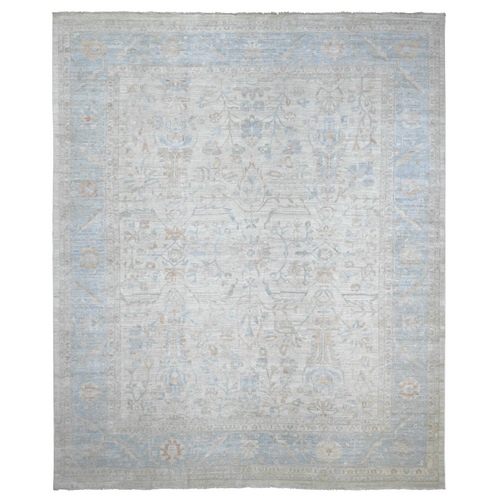 Light Gray, Mahal All Over Design, Shiny Wool, Hand Knotted, Denser Weave, Oriental 