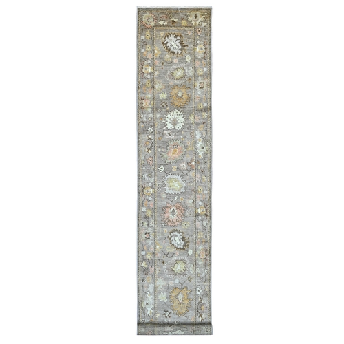 Coffee Brown, Hand Knotted, Afghan Angora Oushak with All Over Leaf Design, 100% Wool, Vegetable Dyes, XL Runner, Oriental 
