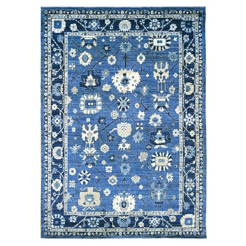 Denim Blue, Hand Knotted, Afghan Angora Oushak with All Over Leaf Design, 100% Wool, Vegetable Dyes, Oriental 