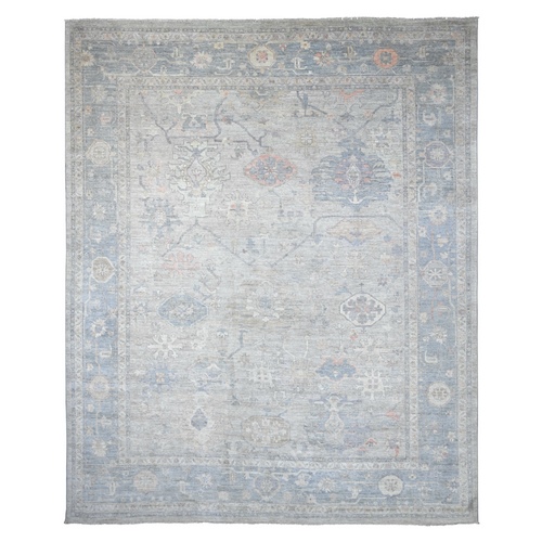 Light Gray, Hand Knotted, Afghan Angora Oushak with All Over Leaf Design, 100% Wool, Vegetable Dyes, Oversized, XL, Oriental 