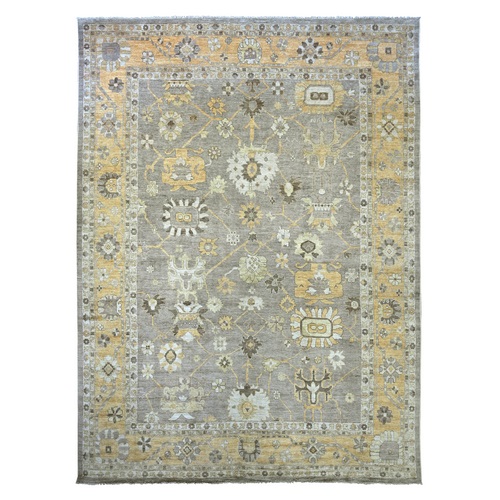 Cedar Brown, Afghan Angora Oushak with All Over Leaf Design, Hand Knotted, 100% Wool, Vegetable Dyes, Oversized, XL, Oriental 