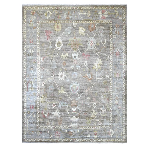 Cedar Brown, Hand Knotted, Afghan Angora Oushak with All Over Leaf Design, 100% Wool, Vegetable Dyes, Oriental 
