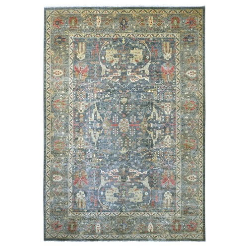 Nevada Gray, Peshawar with Bijar Garus Design, Hand Knotted, High Mountain Wool, Densely Woven, Oriental 
