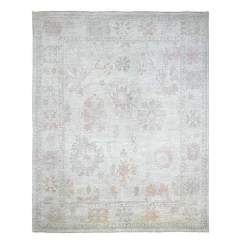 Silver Gray, Hand Knotted, Afghan Angora Oushak with All Over Leaf Design, 100% Wool, Vegetable Dyes, XL, Oversized, Oriental 