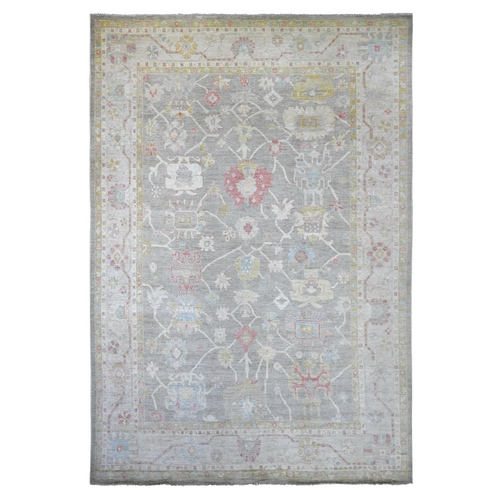 Fossil Gray, Hand Knotted, Afghan Angora Oushak with All Over Leaf Design, 100% Wool, Vegetable Dyes, XL, Oversized, Oriental 