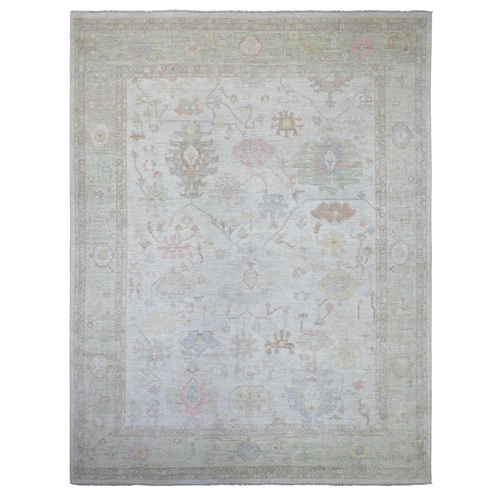 Light Gray, Afghan Angora Oushak with All Over Leaf Design, 100% Wool, Hand Knotted, Vegetable Dyes, XL, Oversized, Oriental 