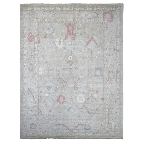 Light Green, Afghan Angora Oushak with All Over Leaf Pattern, 100% Wool, Hand Knotted, Vegetable Dyes, XL, Oversized, Oriental 