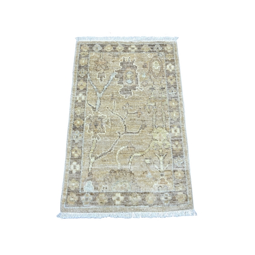 Light Brown, Afghan Angora Oushak with All Over Leaf Design, 100% Wool, Hand Knotted, Vegetable Dyes, Mat, Sample, Oriental 