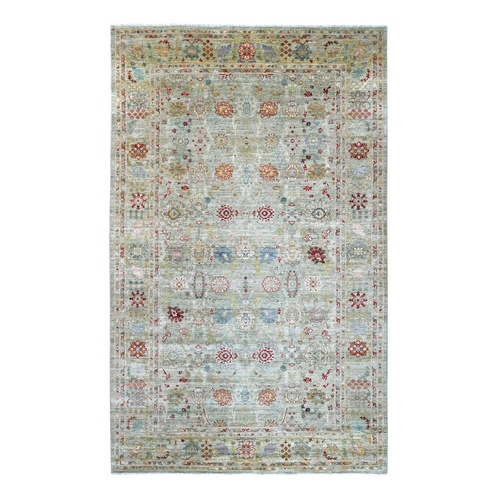 Pistachio Green, Peshawar with Ziegler Mahal Design, Hand Knotted, High Mountain Wool, Denser Weave, Oriental 