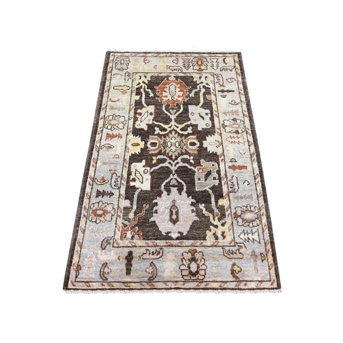 Coffee Brown, Hand Knotted, Afghan Angora Oushak with All Over Leaf Design, 100% Wool, Vegetable Dyes, Oriental 