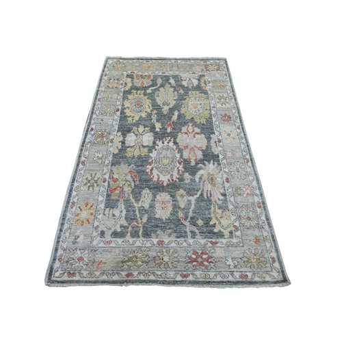 Charcoal Gray, Hand Knotted, Afghan Angora Oushak with All Over Leaf Design, 100% Wool, Vegetable Dyes, Oriental 