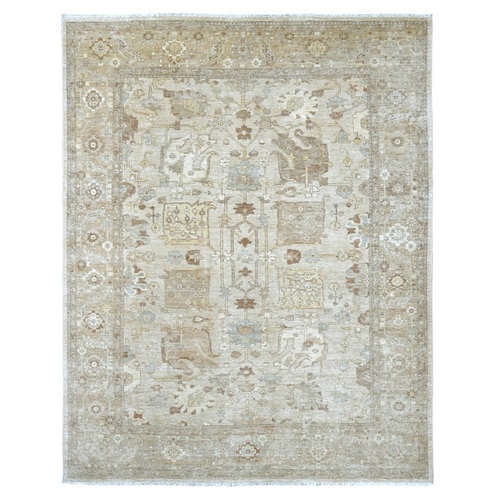 Bone White, Peshawar with All Over Design, Hand Knotted, High Mountain Wool, Denser Weave, Oriental 