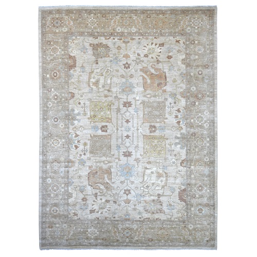 Light Brown, Peshawar with All Over Design, Hand Knotted, High Mountain Wool, Denser Weave, Oriental 