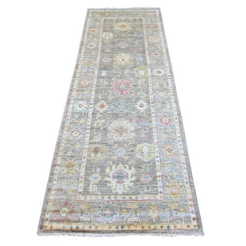 Beaver Brown, Afghan Angora Oushak with All Over Leaf Design, Hand Knotted, 100% Wool, Vegetable Dyes, Runner, Oriental 