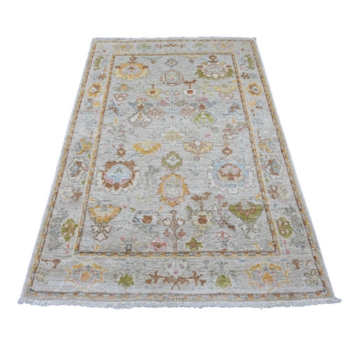 Spanish Gray, Afghan Angora Oushak with All Over Leaf Design, Hand Knotted, 100% Wool, Vegetable Dyes, Oriental 