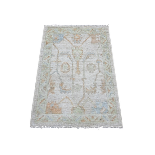 Light Gray, Afghan Angora Oushak with All Over Leaf Design, Hand Knotted, 100% Wool, Vegetable Dyes, Mat, Sample, Oriental 