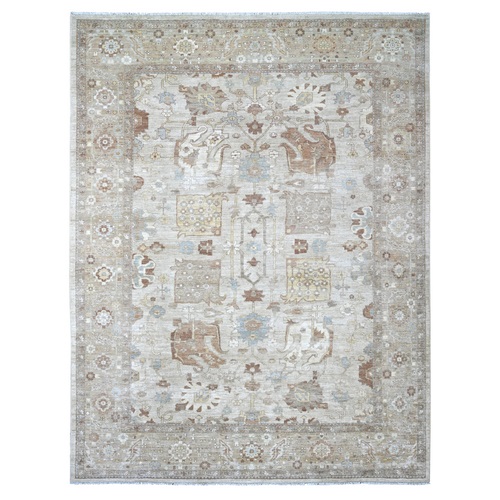 Light Gray, Peshawar with All Over Design, Hand Knotted, High Mountain Wool, Denser Weave, Oriental 