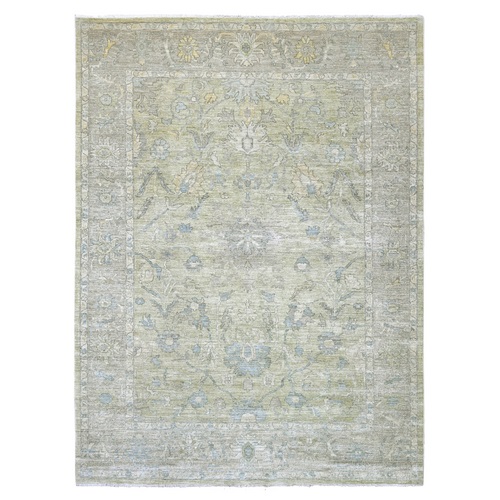 Swamp Green, Peshawar with All Over Design, Hand Knotted, High Mountain Wool, Densely Woven, Oriental 